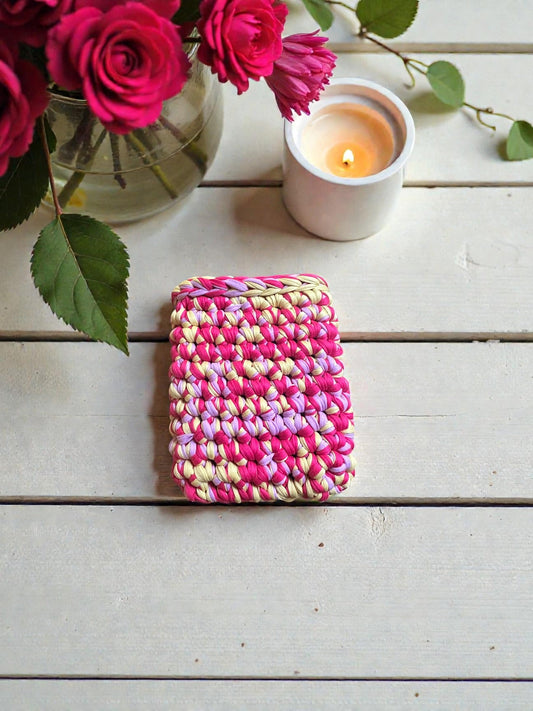 Handmade Crocheted Kindle Sleeve | Chunky Braided Pink Purple Yellow | Cozy Protective E-Reader Cover | Enchanted Bookcase Enchanted Bookcase