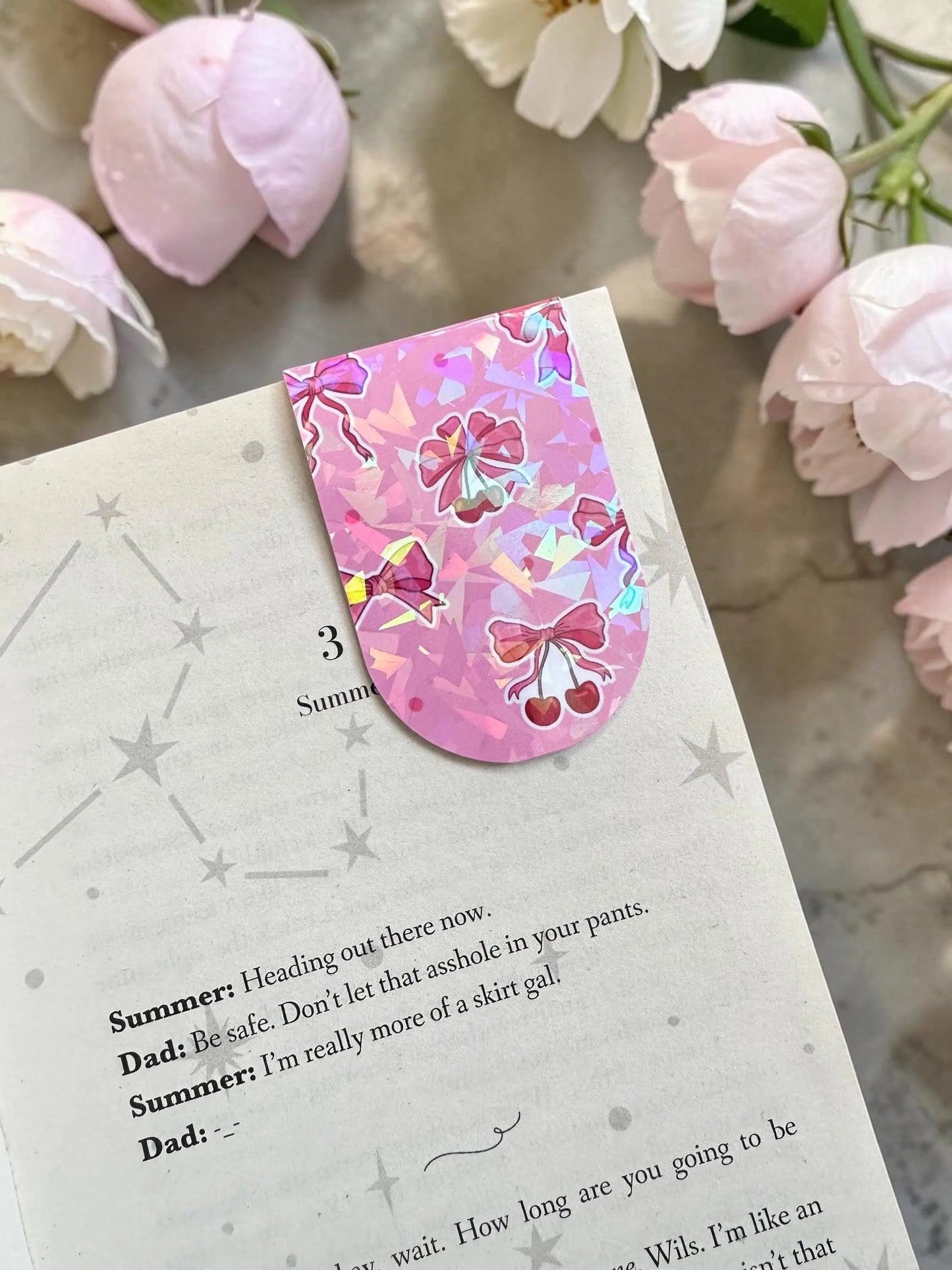 Cherry Magnetic Bookmark | Holographic Pink Bow Page Marker