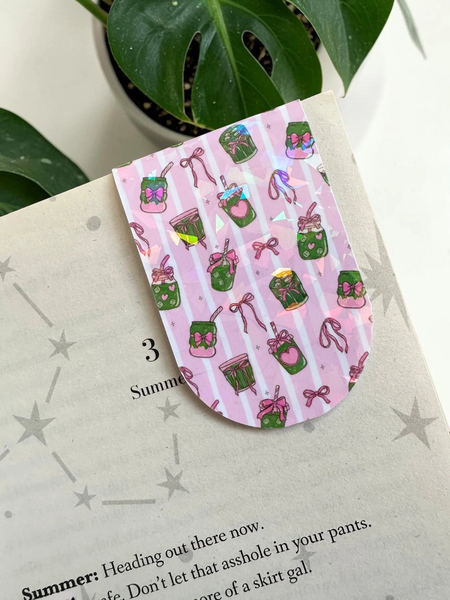 Holographic Magnetic Bookmark: Matcha & Coffee Page Marker