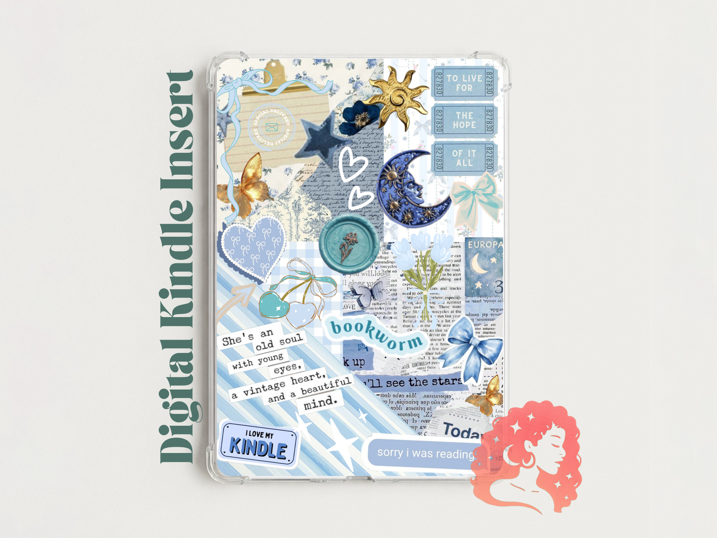 Blue Bookish Digital Kindle Insert