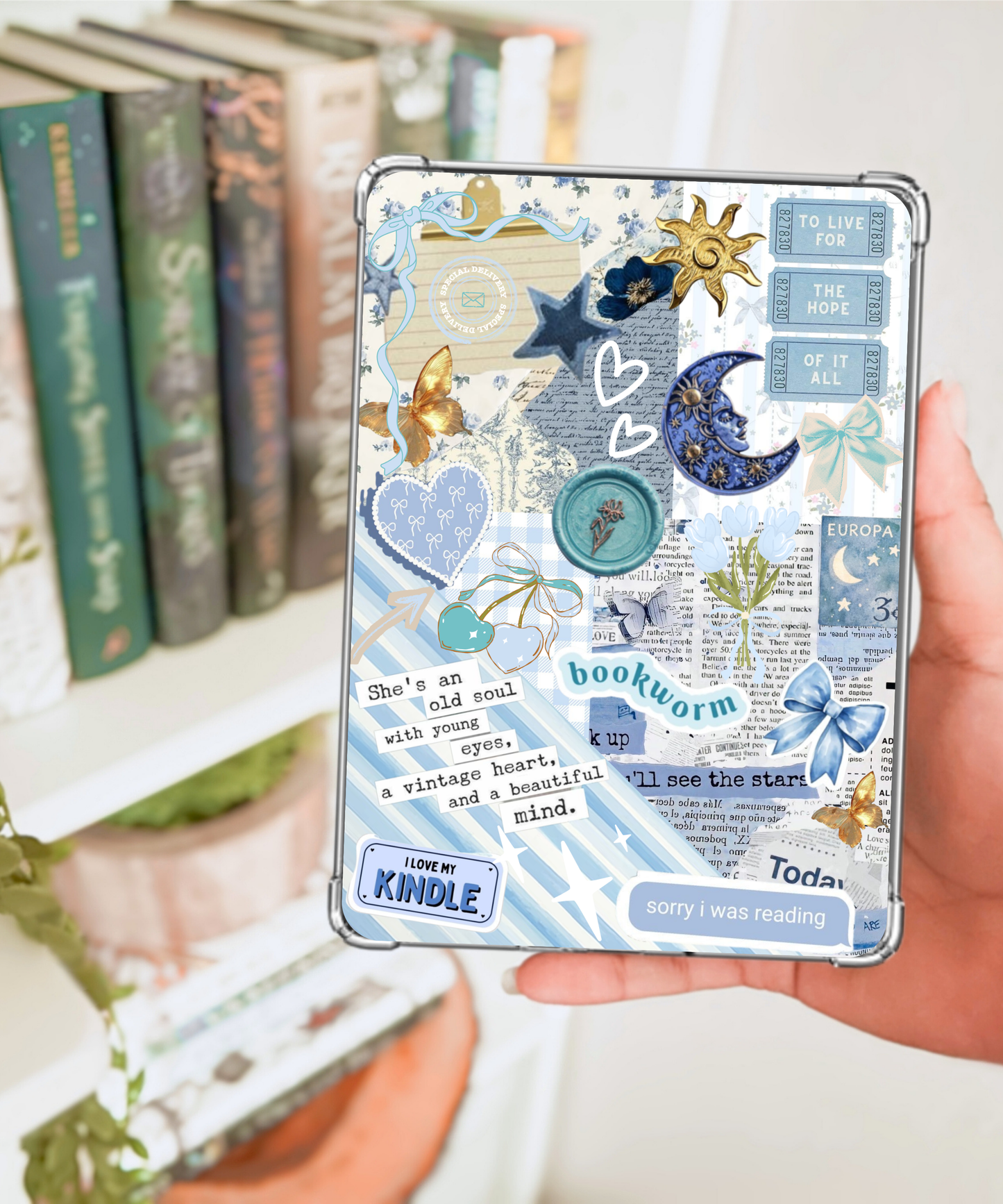 Blue Bookish Kindle Insert | Old Soul Vintage Collage