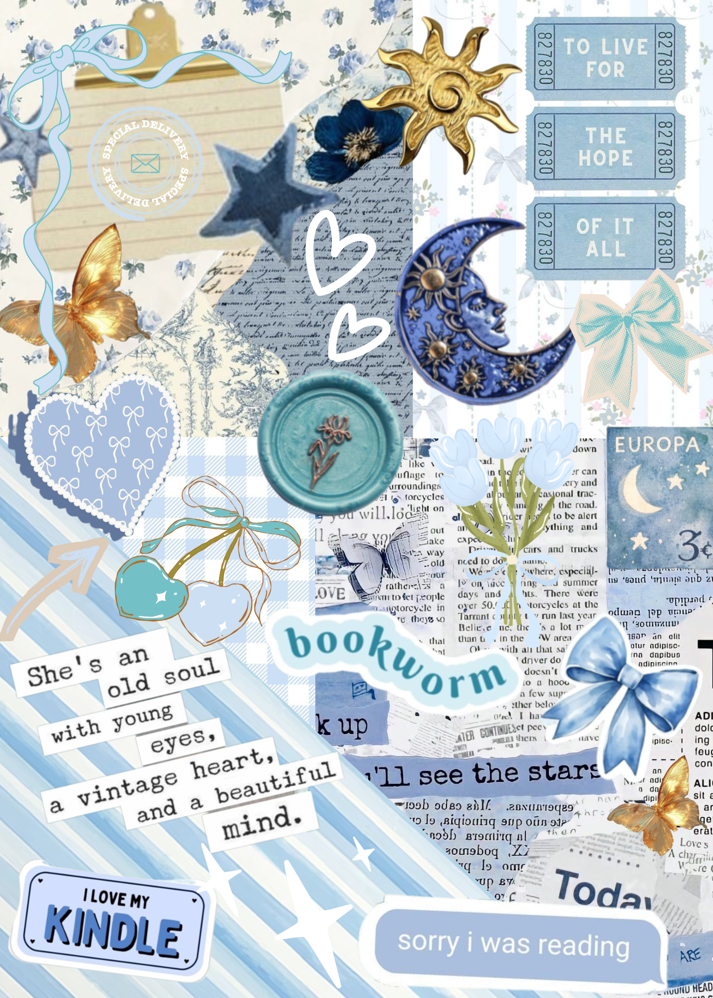 Blue Bookish Digital Kindle Insert
