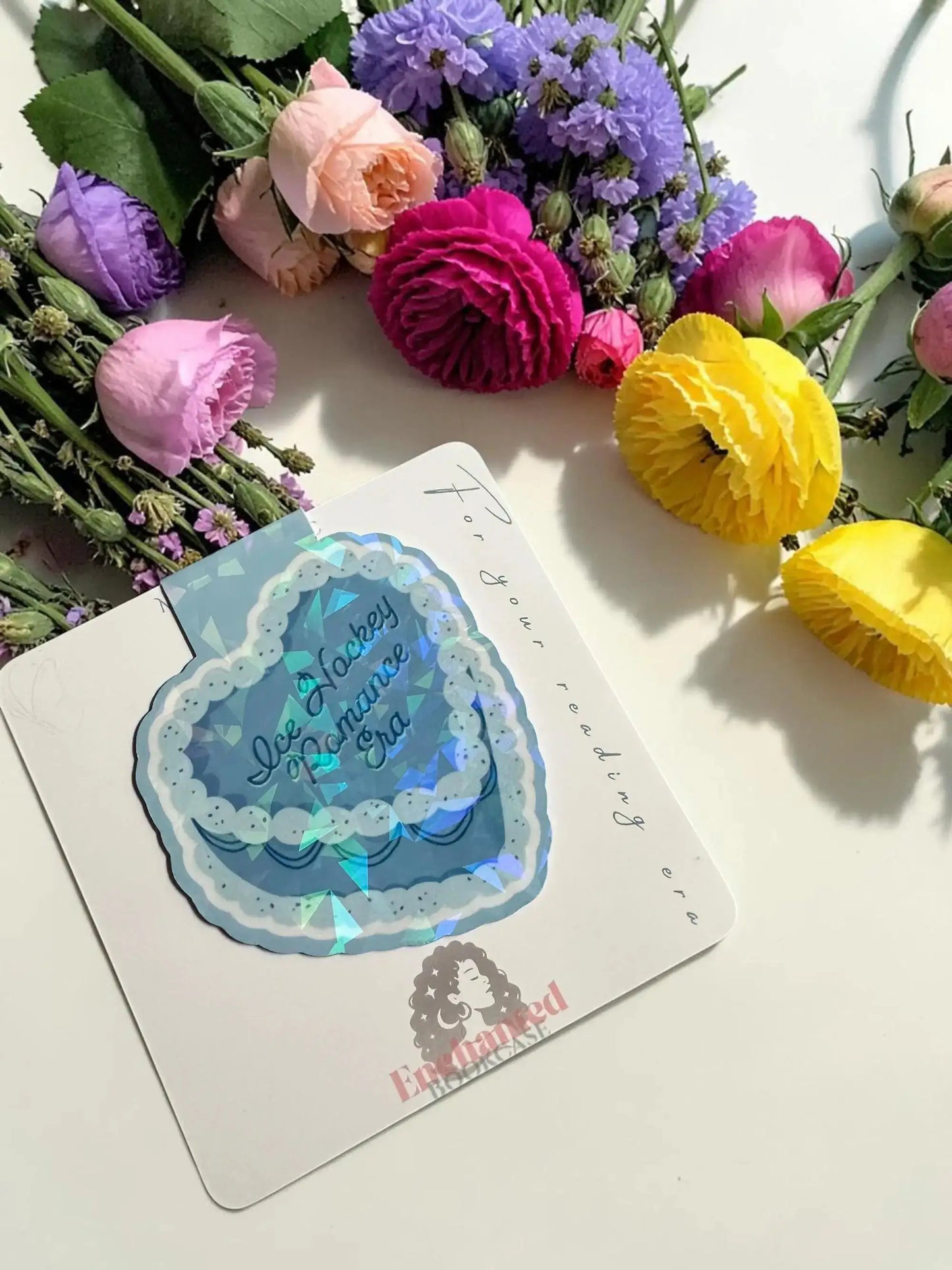 Ice Hockey Romance Era blue scalloped cake holographic magnetic bookmark by Enchanted Bookcase