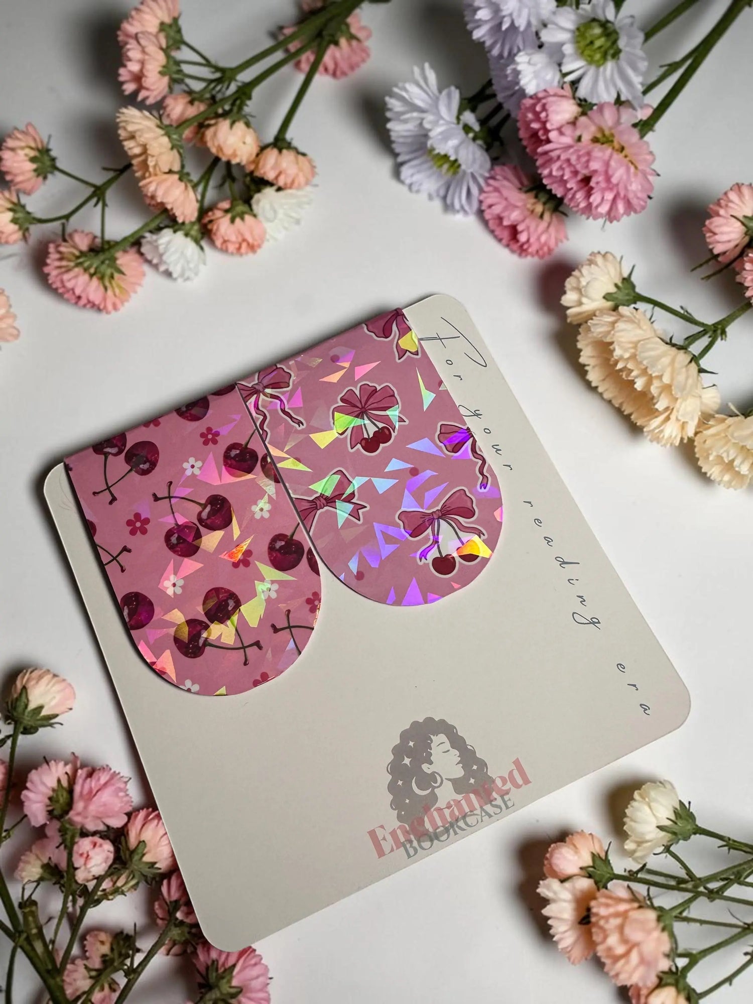 Cherry Magnetic Bookmark | Holographic Pink Bow Page Marker