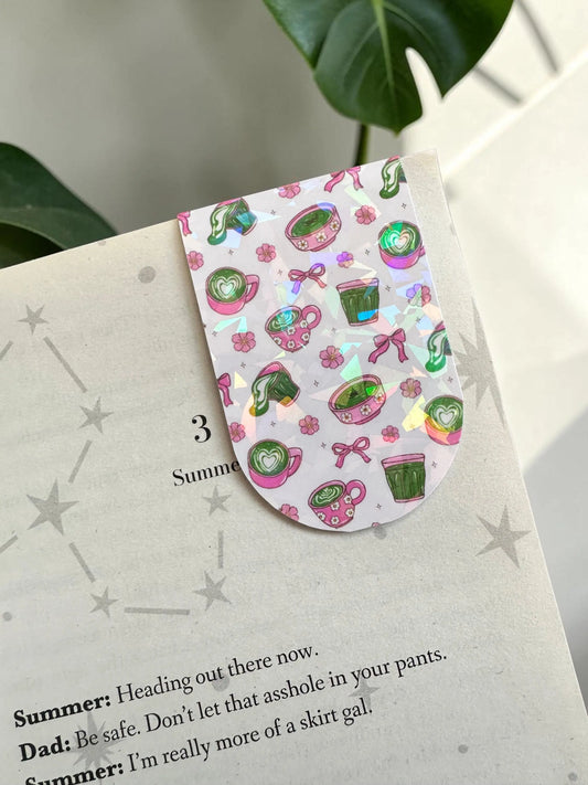 Holographic Magnetic Bookmark: Matcha & Coffee Page Marker