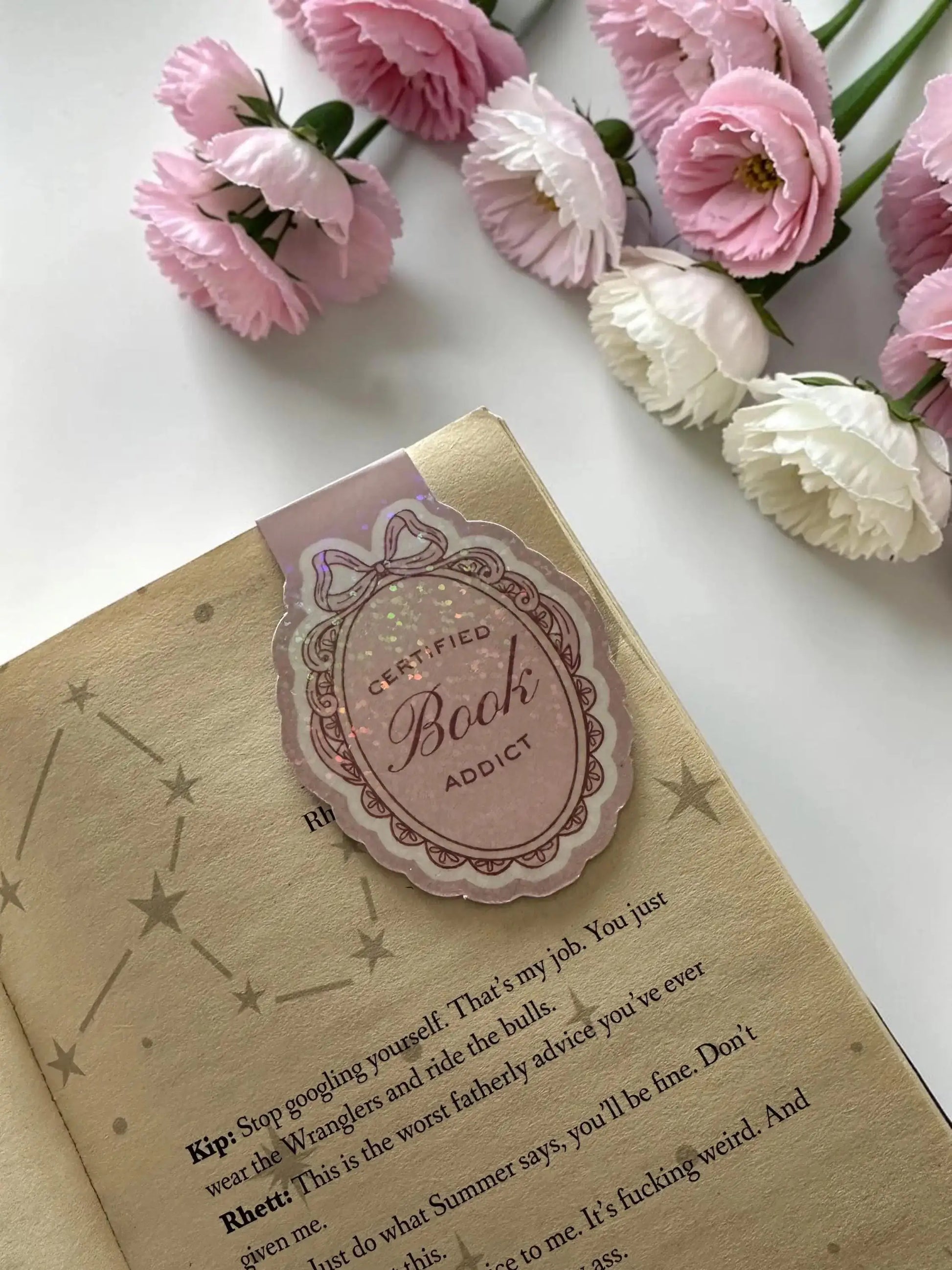 Magnetic Bookmark Book Addict Gift | Certified Book Lover Bookmark | Pink Glitter Bookmark | Cute Bookish Accessories | Reader Gift