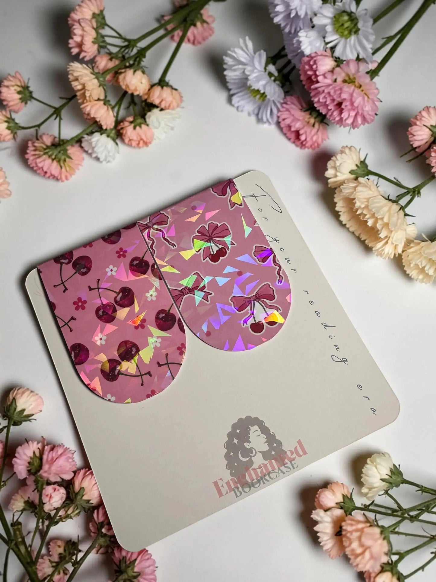 Cherry Magnetic Bookmark | Holographic Pink Bow Page Marker
